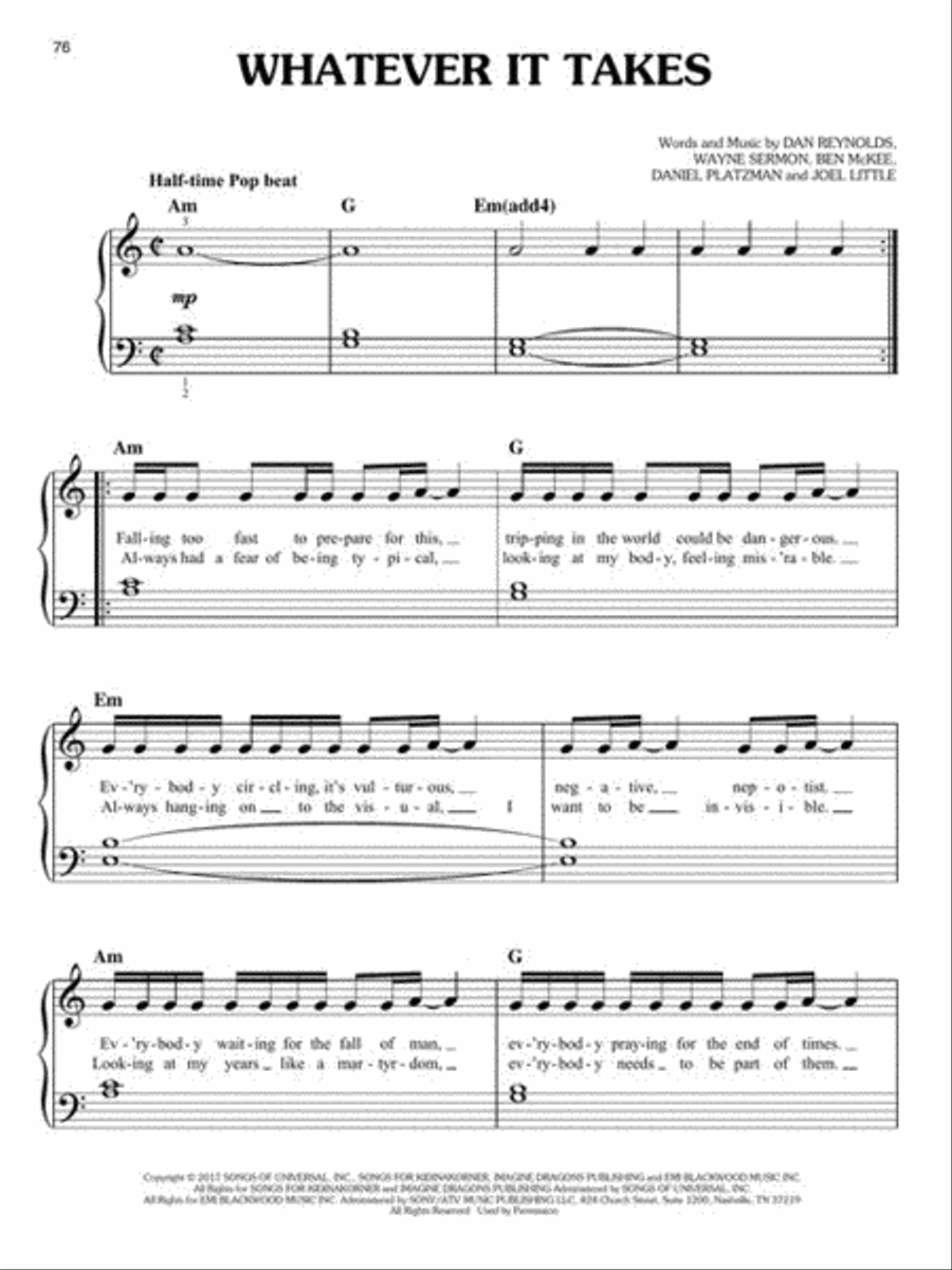 Imagine Dragons for Easy Piano Easy Piano scores gallery preview page 7