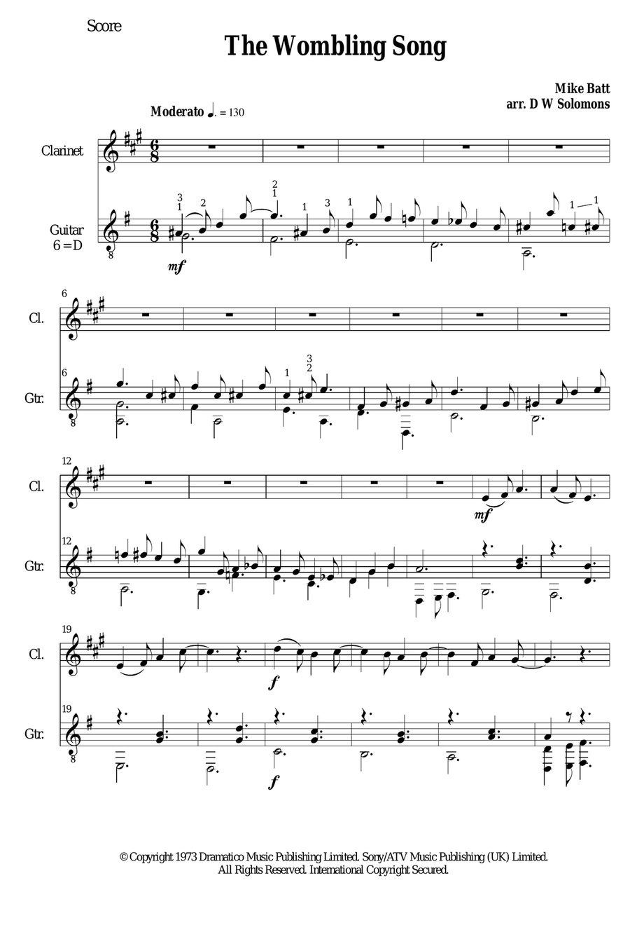 The Wombling Song Clarinet scores gallery preview page 1