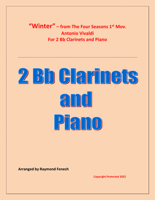 Book cover for "Winter" from The Four Seasons 1st Mov. A. Vivaldi - 2 Bb Clarinets and Piano
