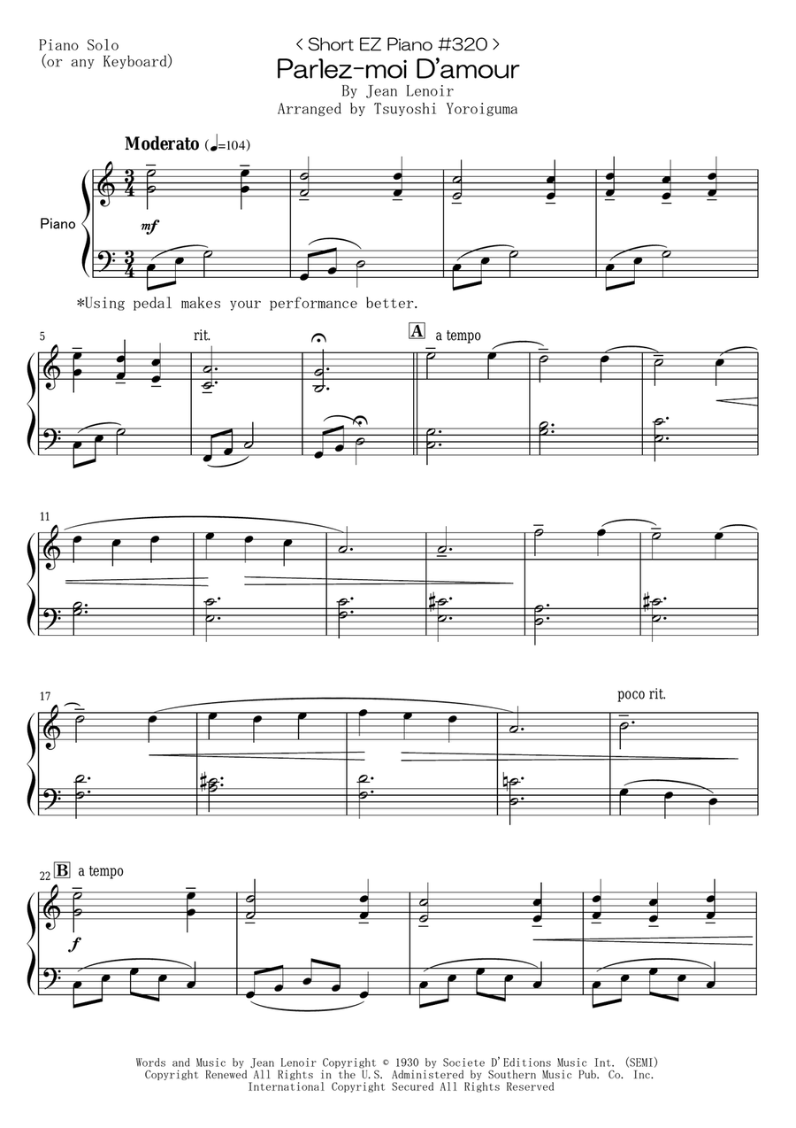 Parlez-moi D'amour Easy Piano scores gallery preview page 1