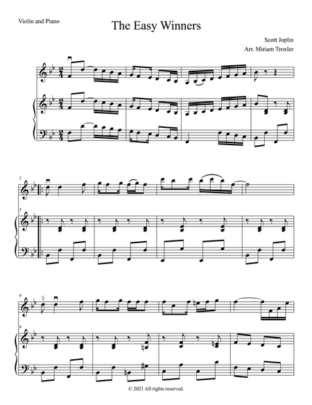 The Easy Winners Duet for Violin and Piano by Scott Joplin Violin Solo - Digital Sheet Music