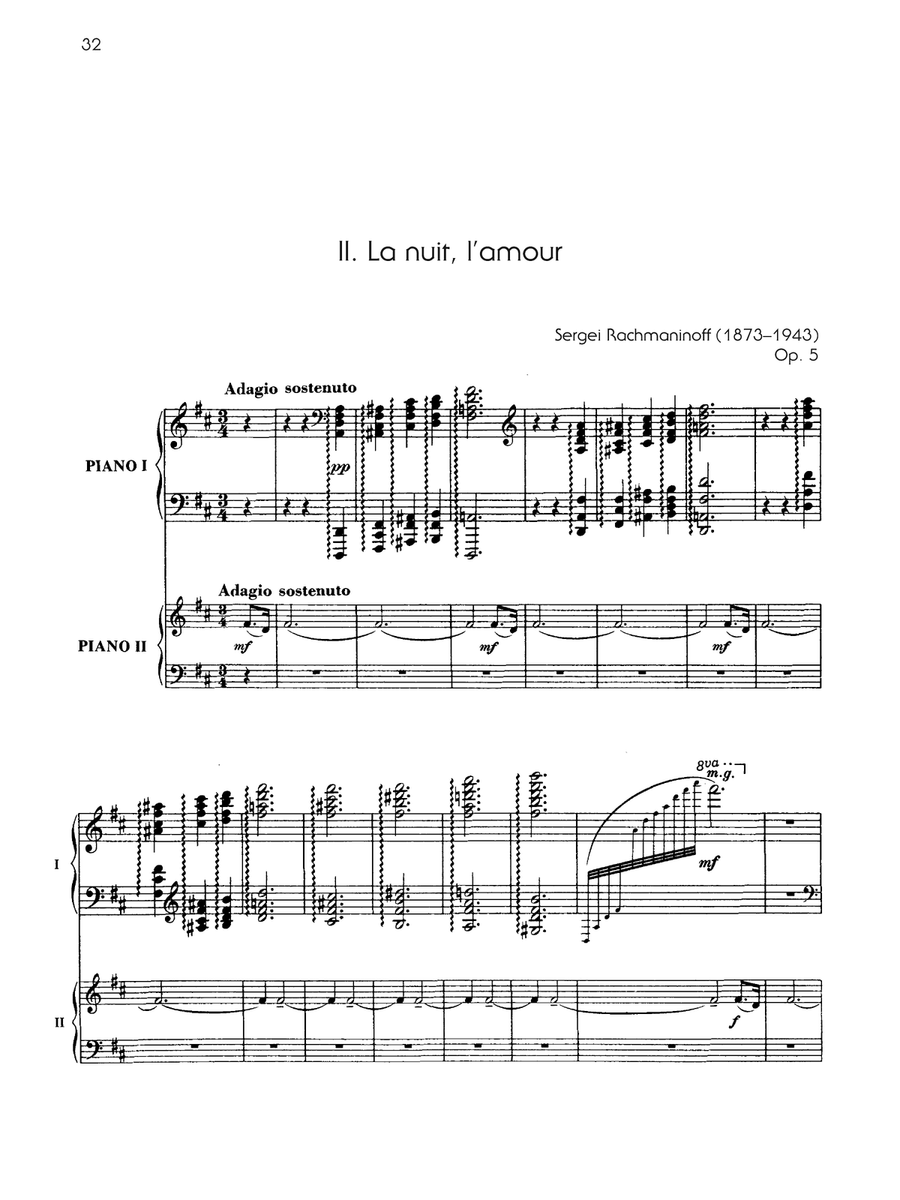 Fantaisie-tableaux (Suite No. 1), Opus 5 - II. La nuit, l'amour - Piano Duo (2 Pianos, 4 Hands) Piano Duet scores gallery preview page 1