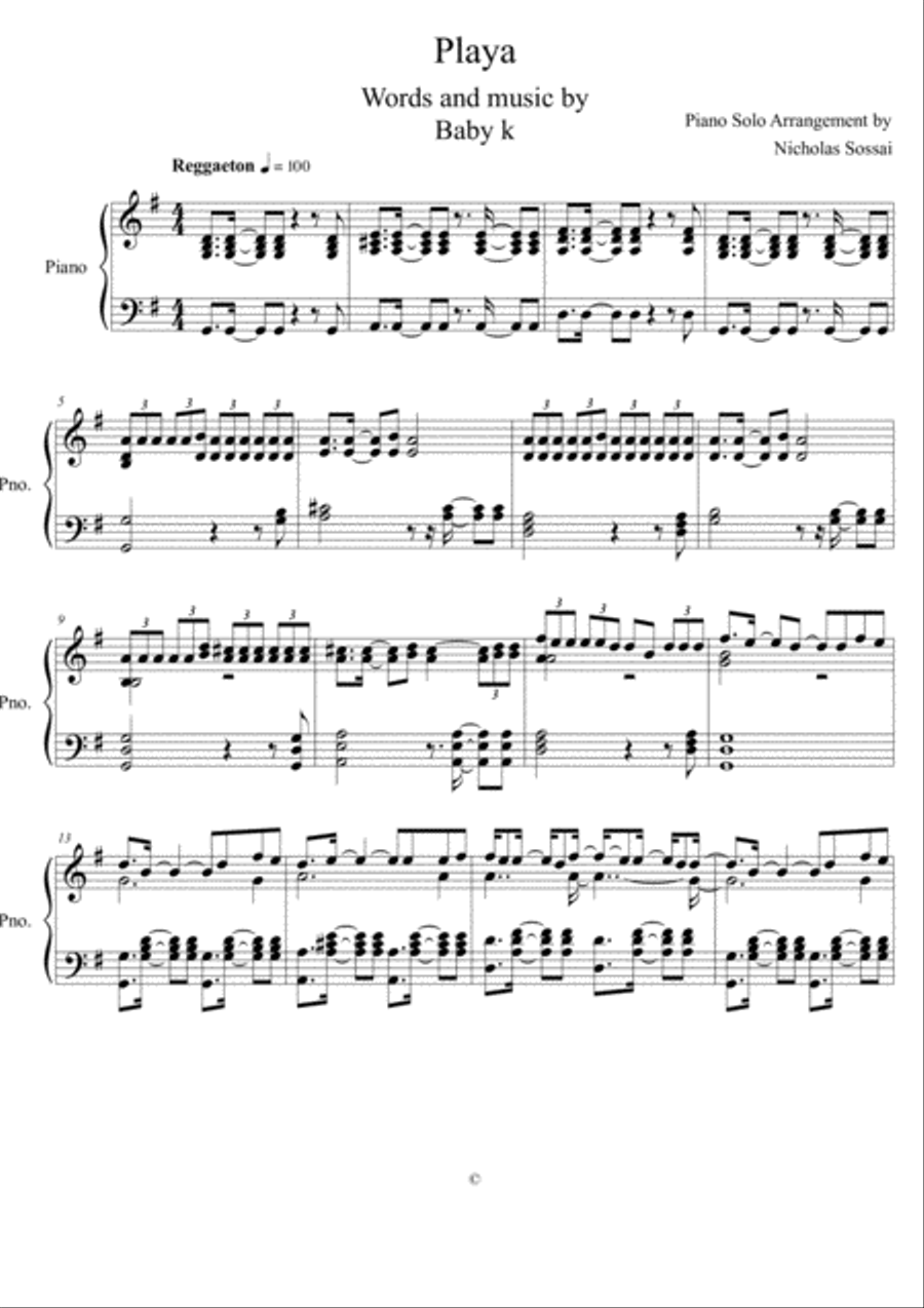 Playa Playa Piano Solo scores gallery preview page 1