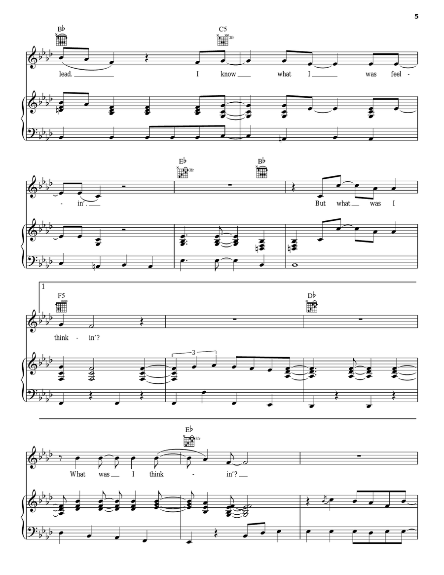What Was I Thinkin' Piano, Vocal, Guitar scores gallery preview page 5