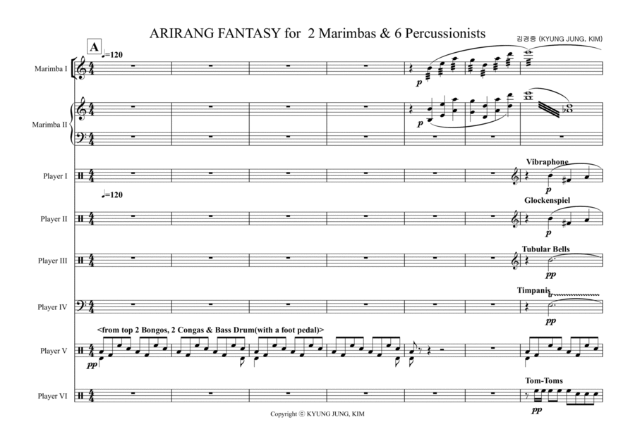 ARIRANG FANTASY for 2 Marimbas & 6 Percussionists Chamber Music scores gallery preview page 1