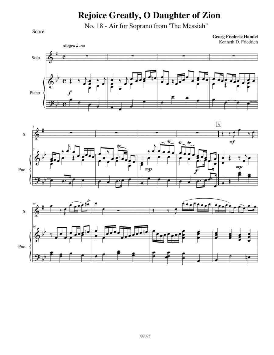 Rejoice Greatly, O Daughters of Zion Baritone Saxophone scores gallery preview page 1
