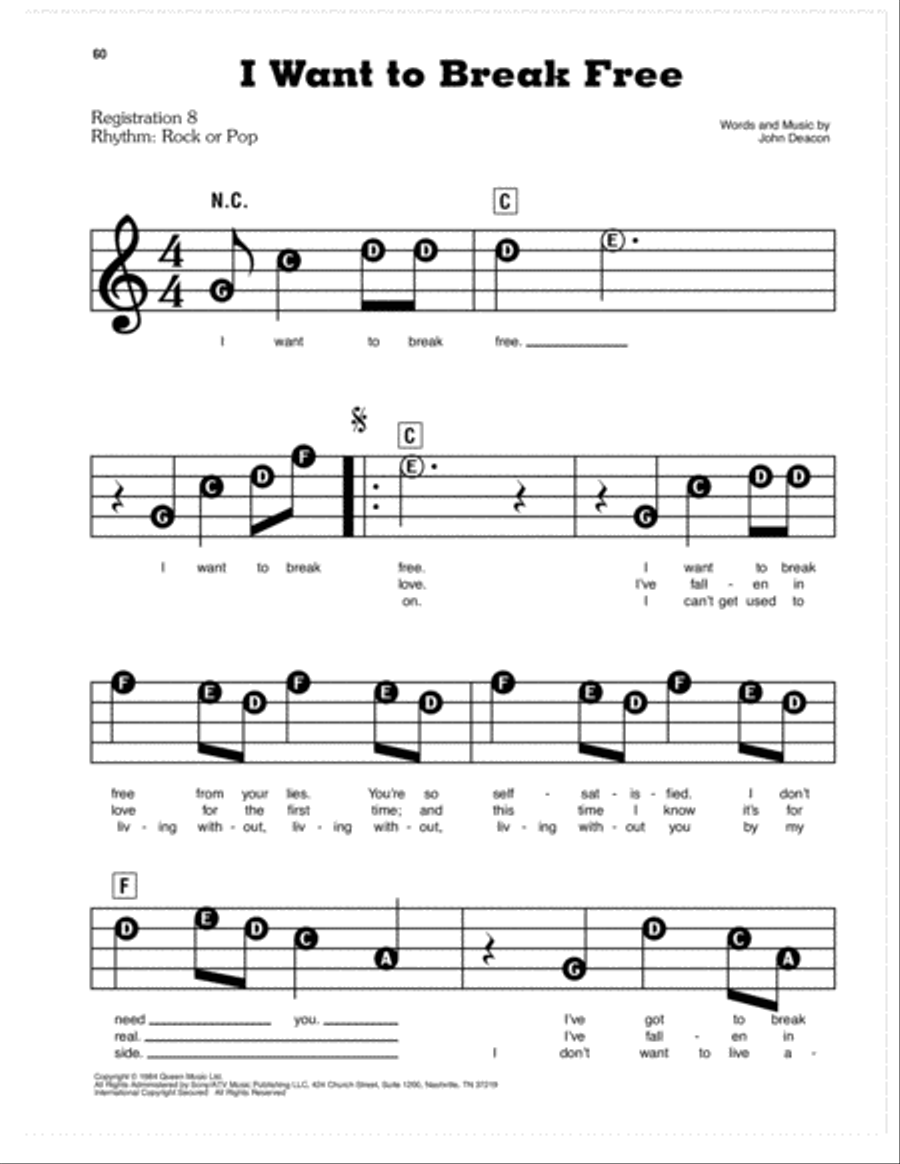 I Want To Break Free Electronic Keyboard scores gallery preview page 1