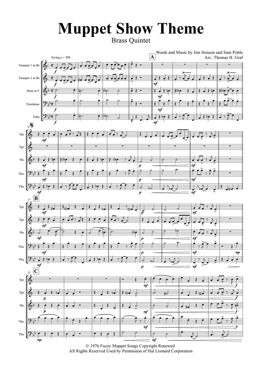 The Muppet Show Theme Brass Ensemble scores gallery preview page 1