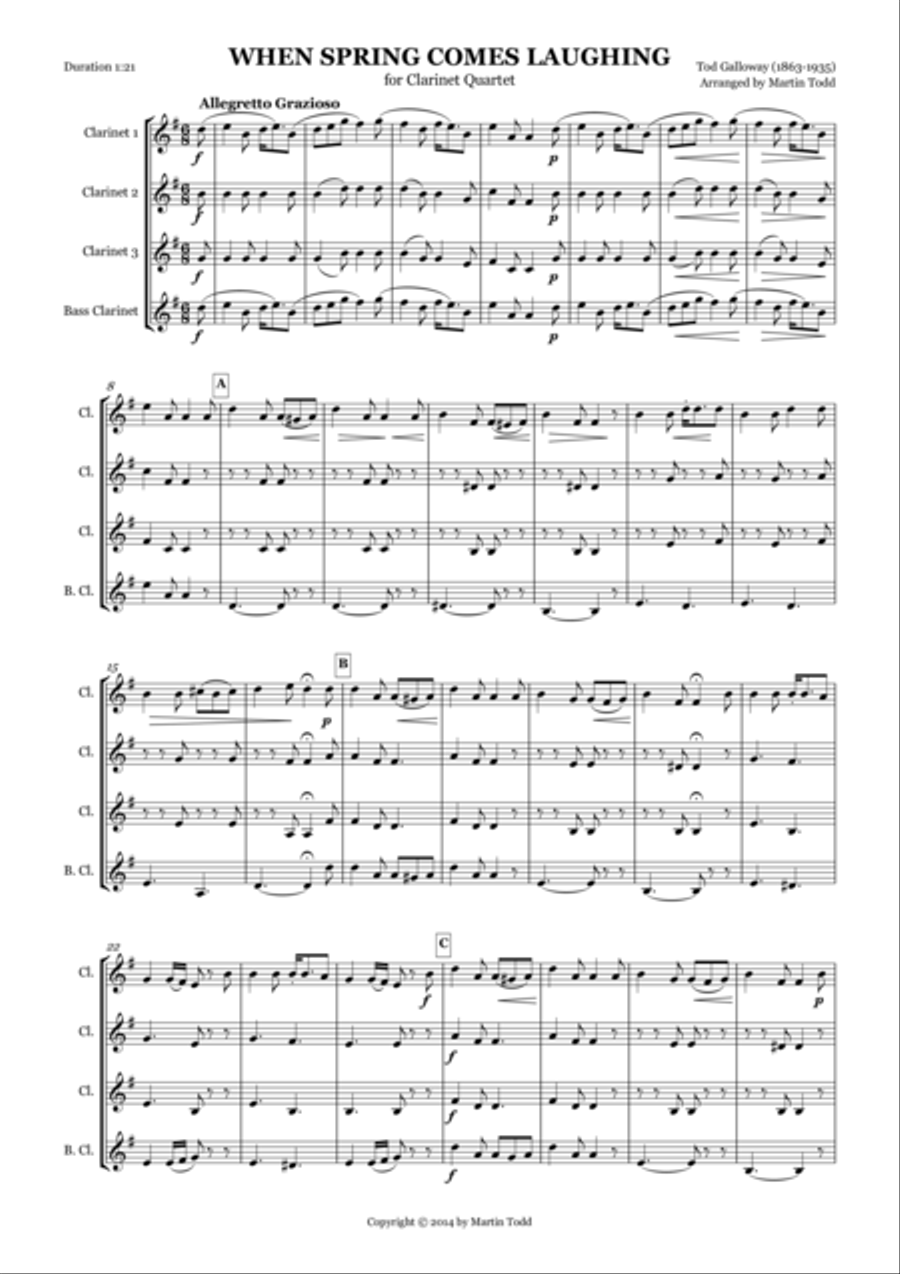 When Spring Comes Calling for Clarinet Quartet Clarinet Quartet scores gallery preview page 1