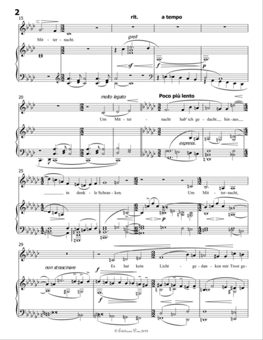 Um Mitternacht, by Mahler, in f minor Piano, Vocal scores gallery preview page 4