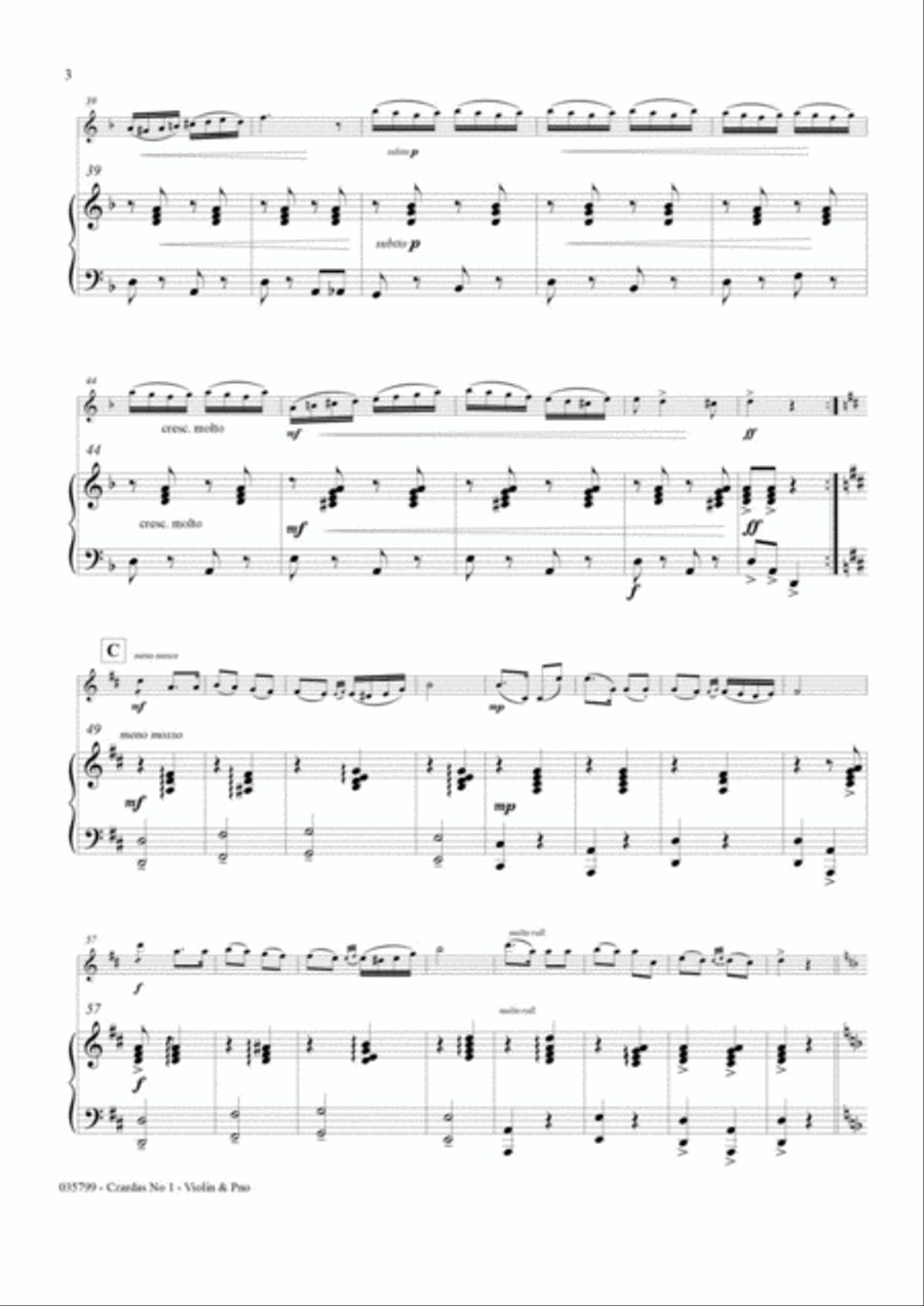 CZARDAS No1 – VIOLIN & PIANO Violin Solo scores gallery preview page 4