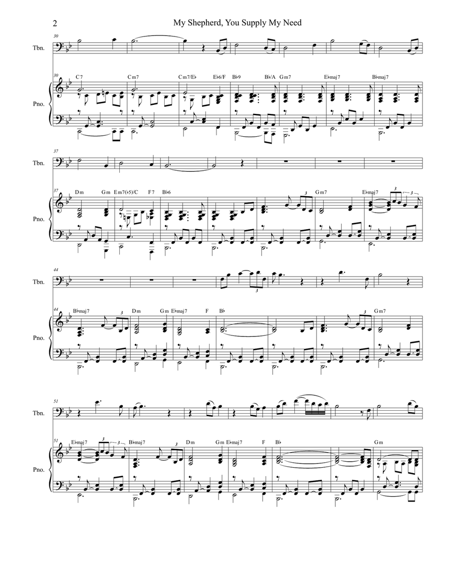My Shepherd, You Supply My Need (for Trombone solo and Piano) Piano scores gallery preview page 2