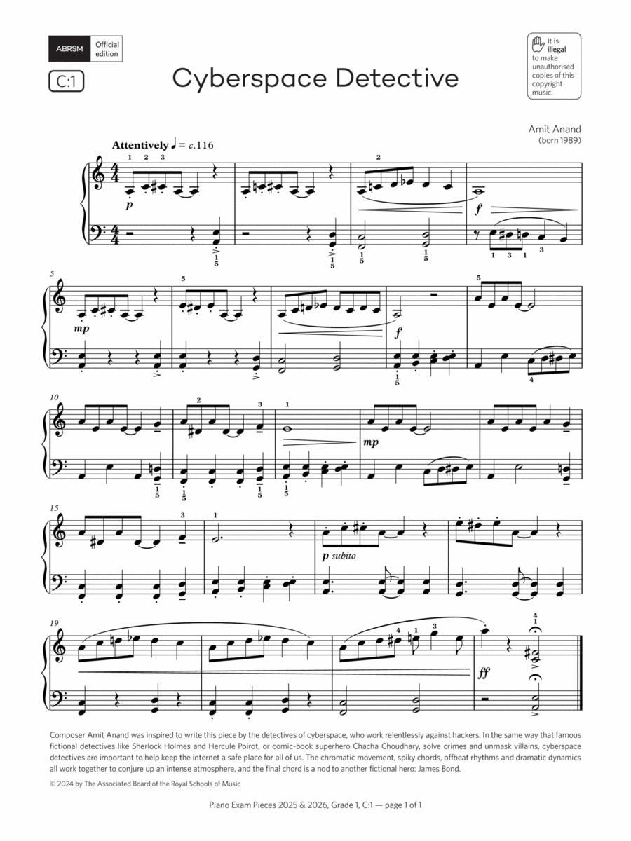 Cyberspace Detective (Grade 1, list C1, from the ABRSM Piano Syllabus 2025 & 2026) Piano Method scores gallery preview page 1