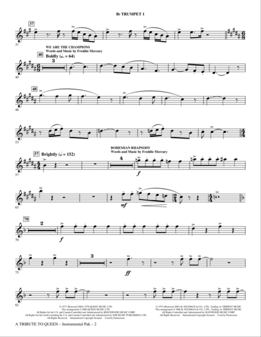 A Tribute To Queen (Medley) (arr. Mark Brymer) - Bb Trumpet 1 Choir scores gallery preview page 2