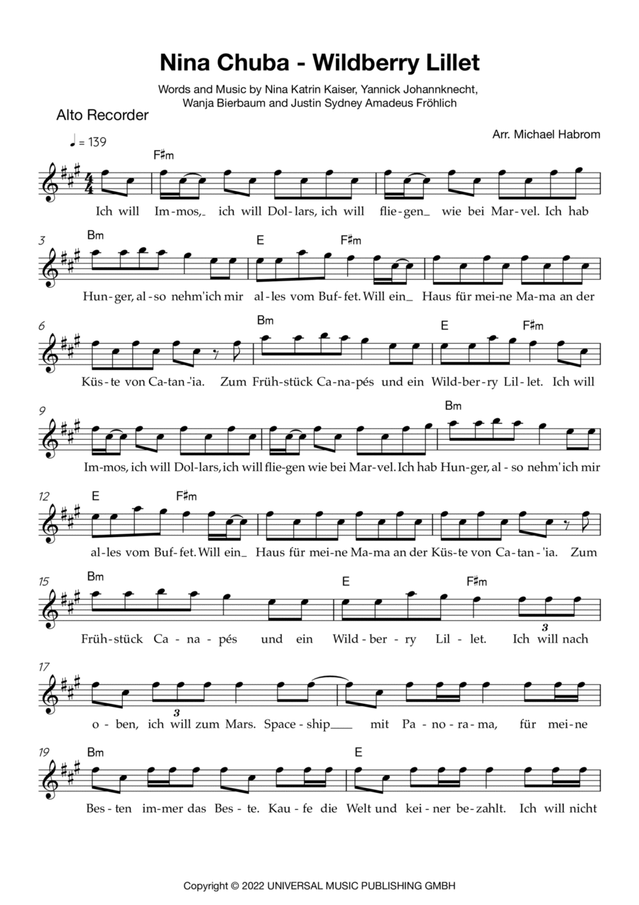 Wildberry Lillet Alto Recorder scores gallery preview page 1