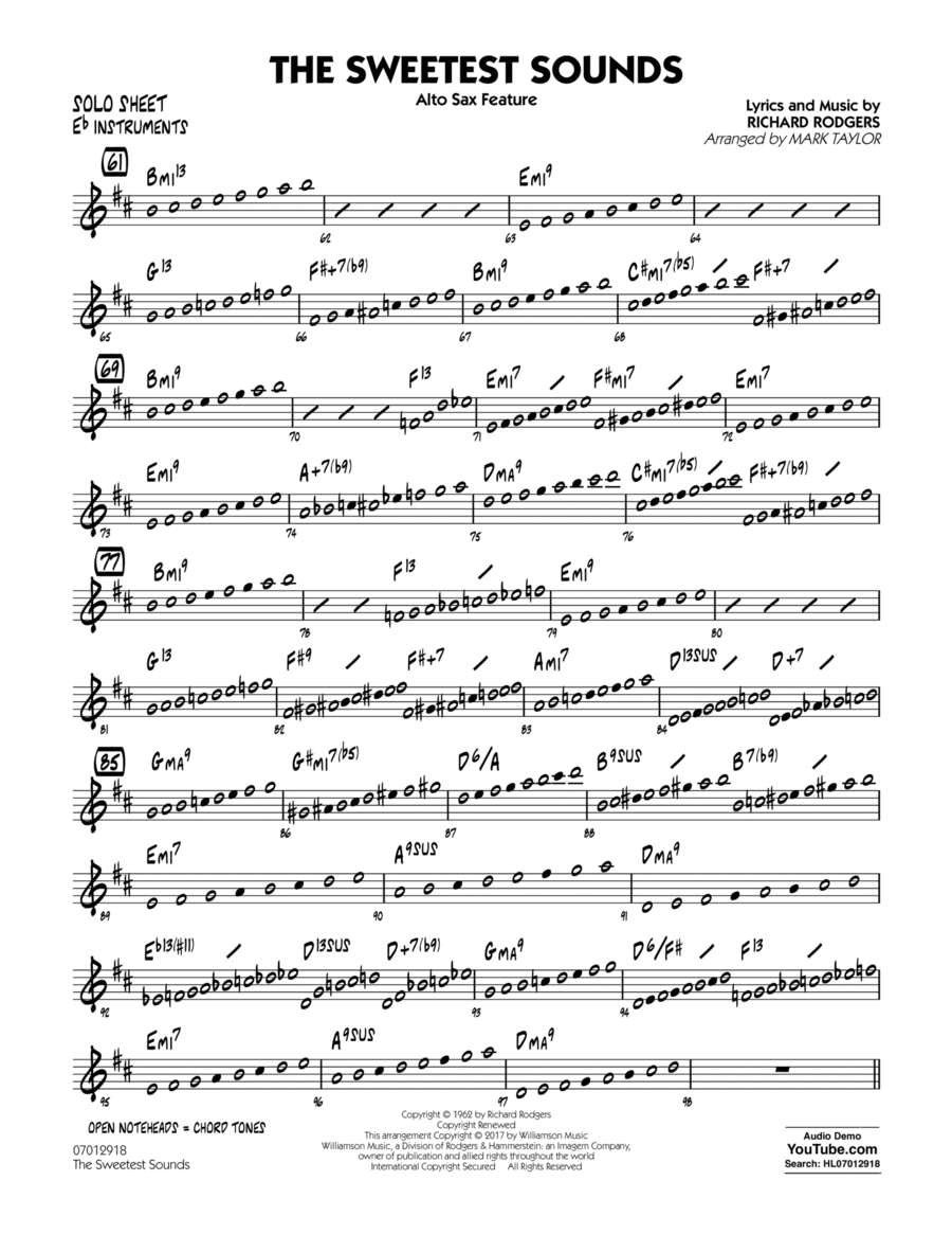 The Sweetest Sounds (Alto Sax Feature) - Eb Solo Sheet Alto Saxophone scores gallery preview page 1