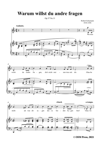 Schumann-Warum willst du andre fragen,Op.37 No.11,in F Major,for Voice and Piano