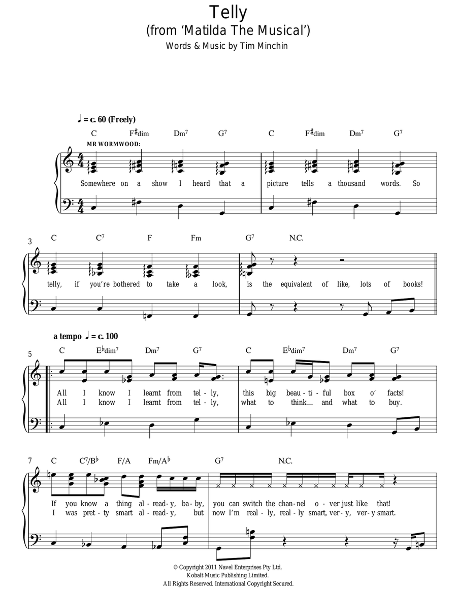Telly ('From Matilda The Musical') Easy Piano scores gallery preview page 1