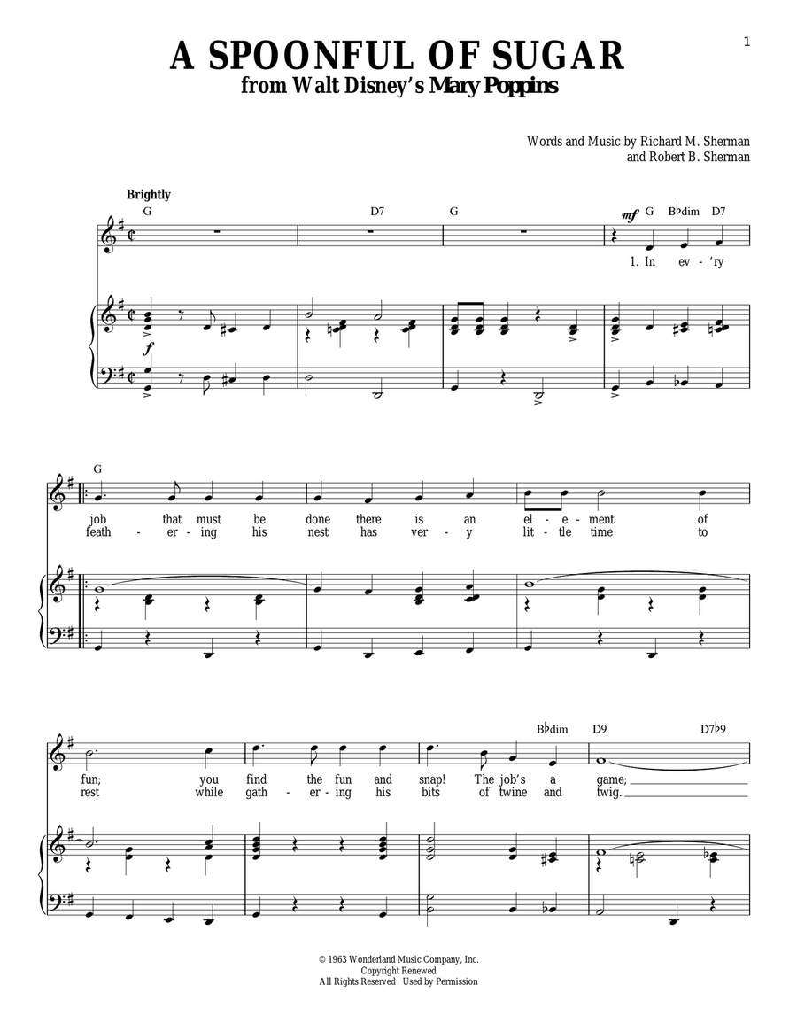 A Spoonful Of Sugar (from Mary Poppins) Piano, Vocal scores gallery preview page 1
