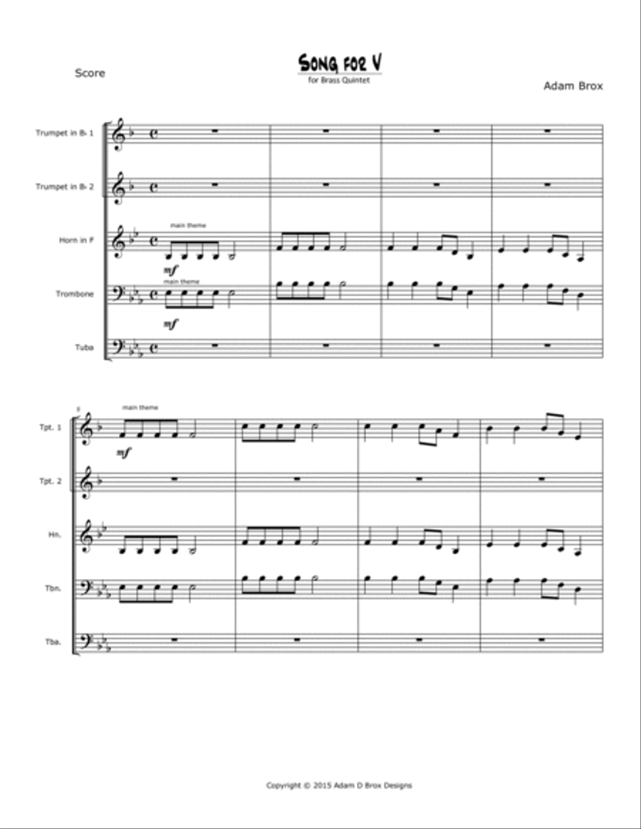 Song for V for Brass Quintet Brass Quintet scores gallery preview page 3