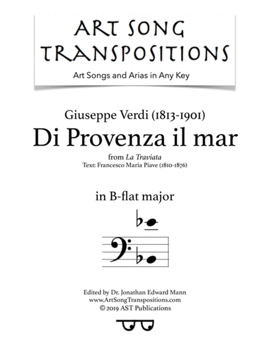 VERDI: Di Provenza il mar (transposed to B-flat major)
