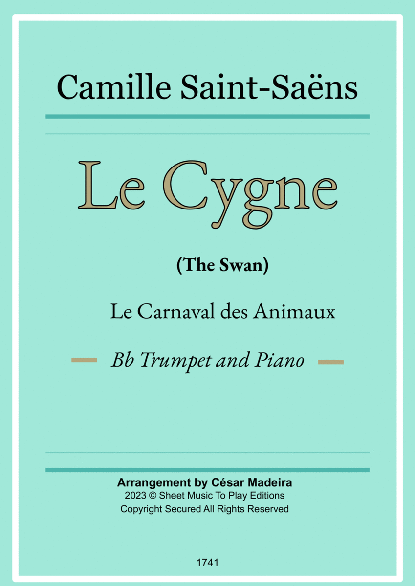 The Swan (Le Cygne) by Saint-Saens - Bb Trumpet and Piano (Full Score and Parts) image number null