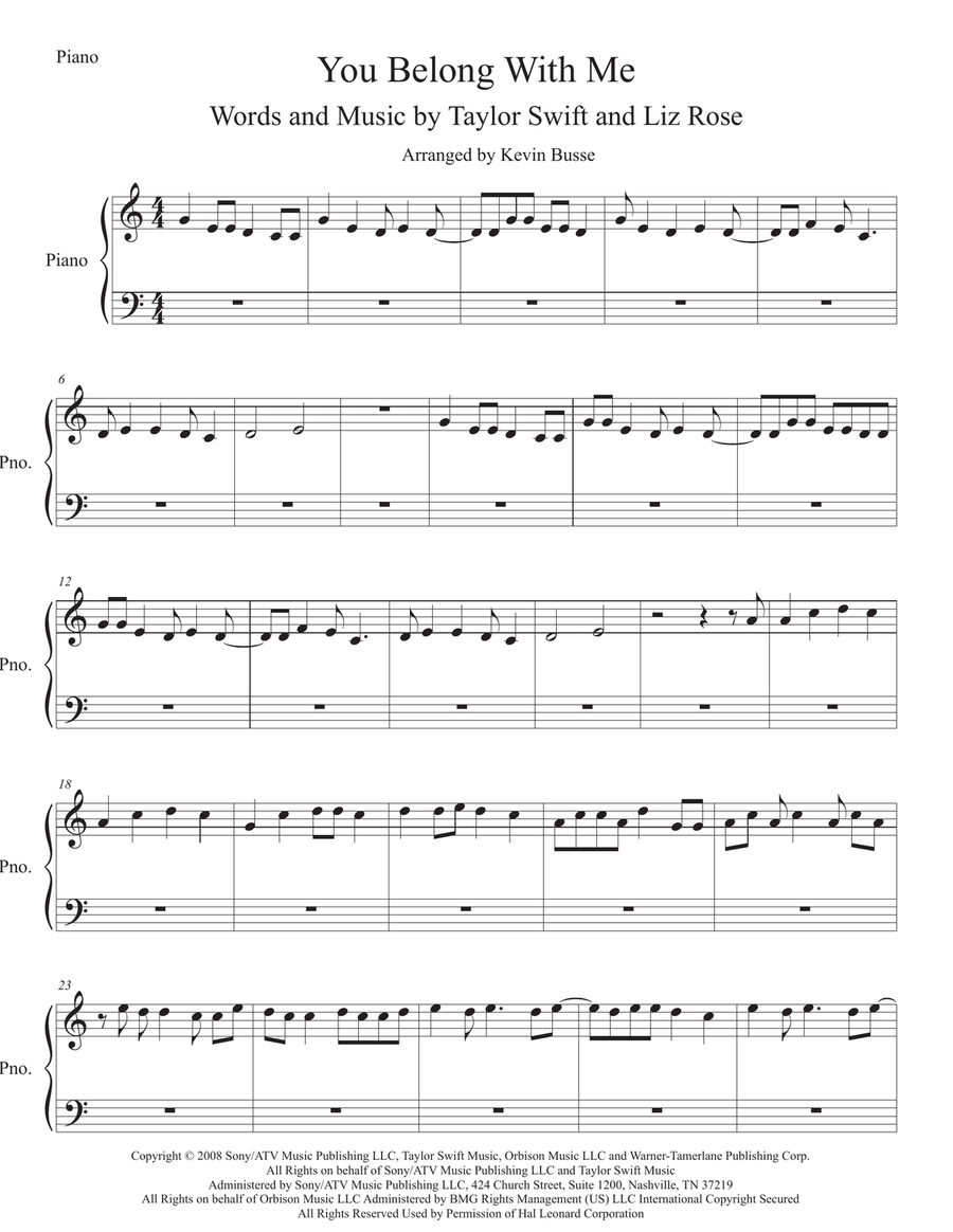 You Belong With Me You Belong With Me Easy Piano scores gallery preview page 1