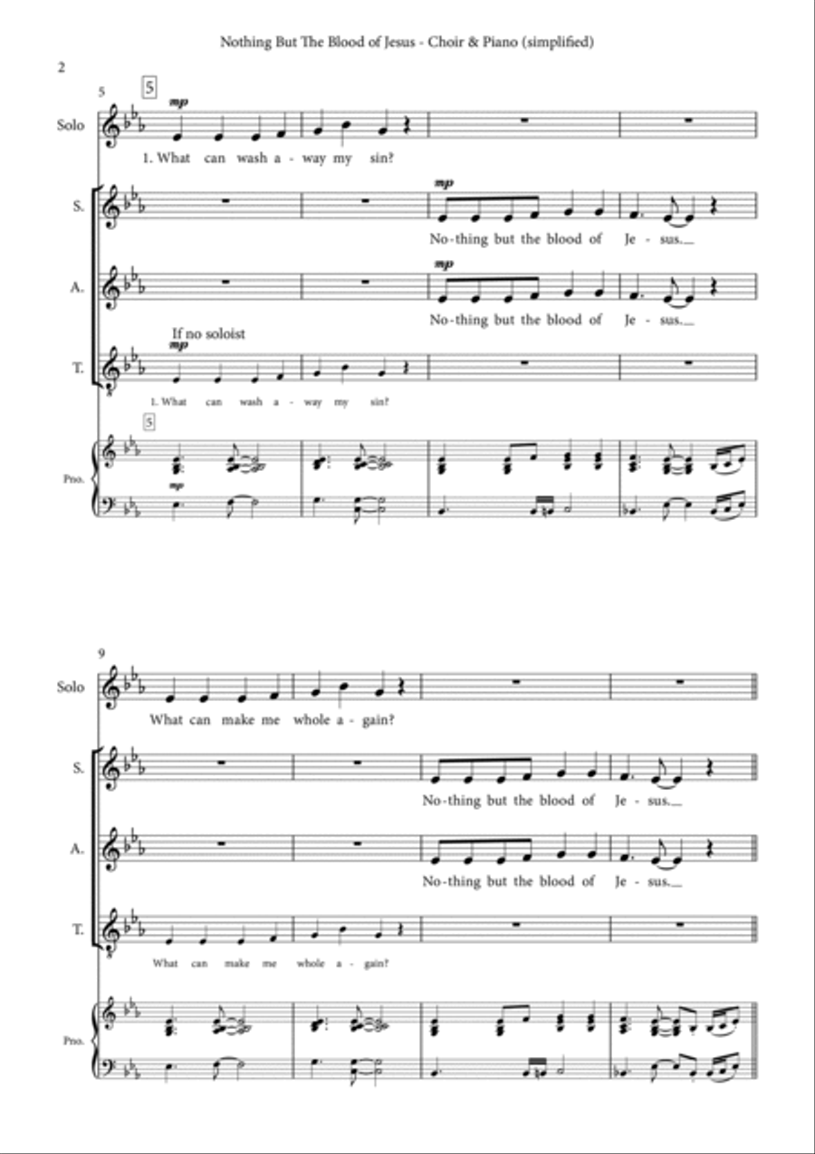 Nothing But The Blood of Jesus (simplified) – Gospel choir (SAT) & Piano SAT scores gallery preview page 4