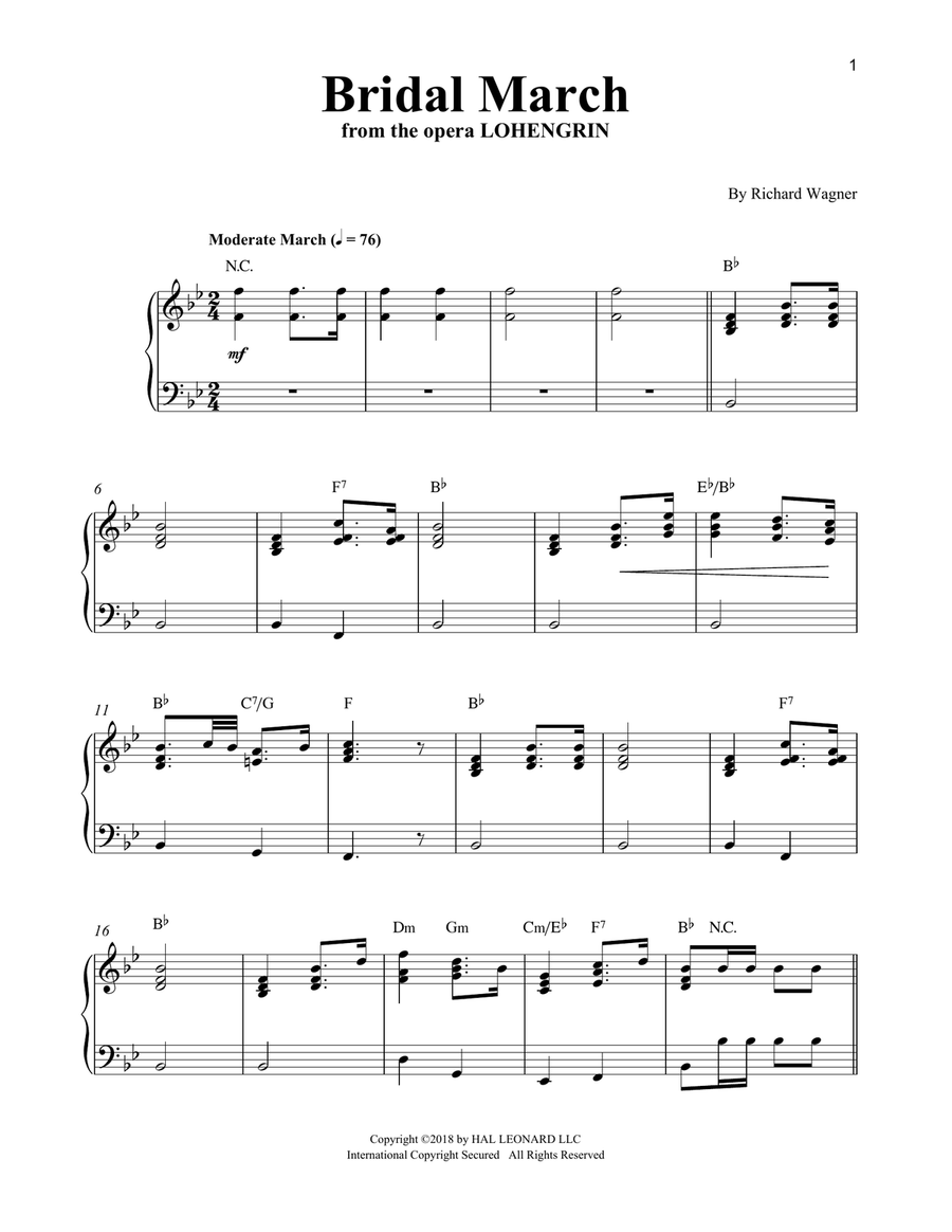 Wedding March (Bridal Chorus) Easy Piano scores gallery preview page 1