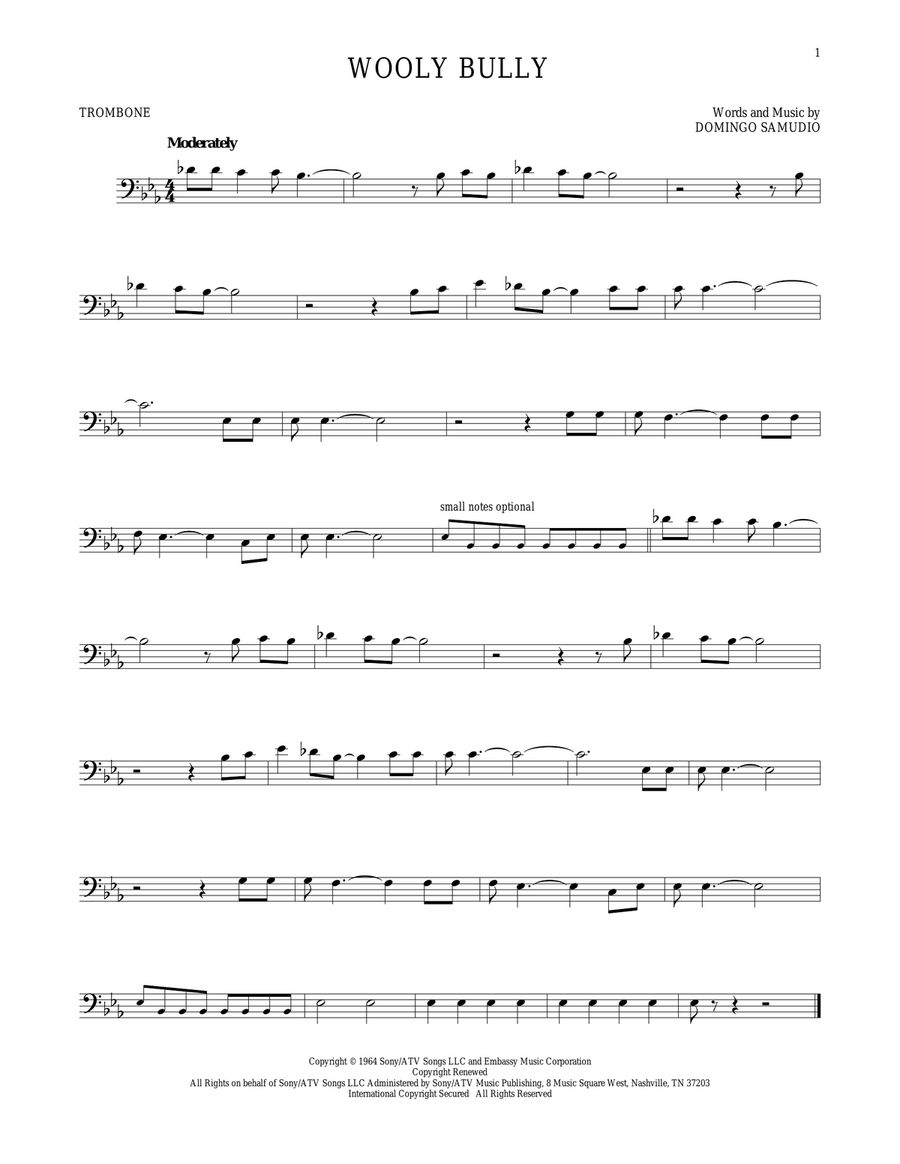 Wooly Bully Trombone Solo scores gallery preview page 1