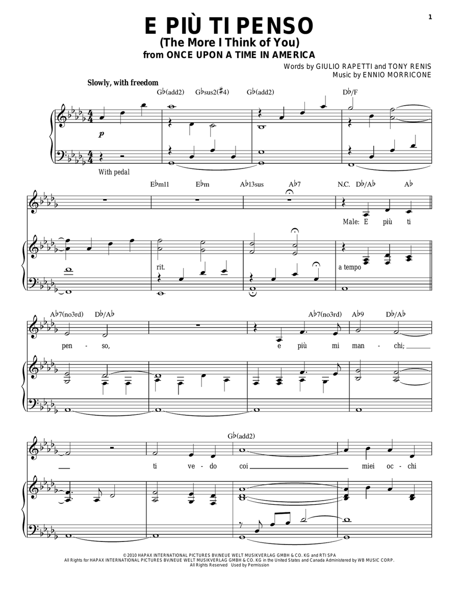 E Piu'ti Penso (The More I Think Of You) Piano, Vocal scores gallery preview page 1