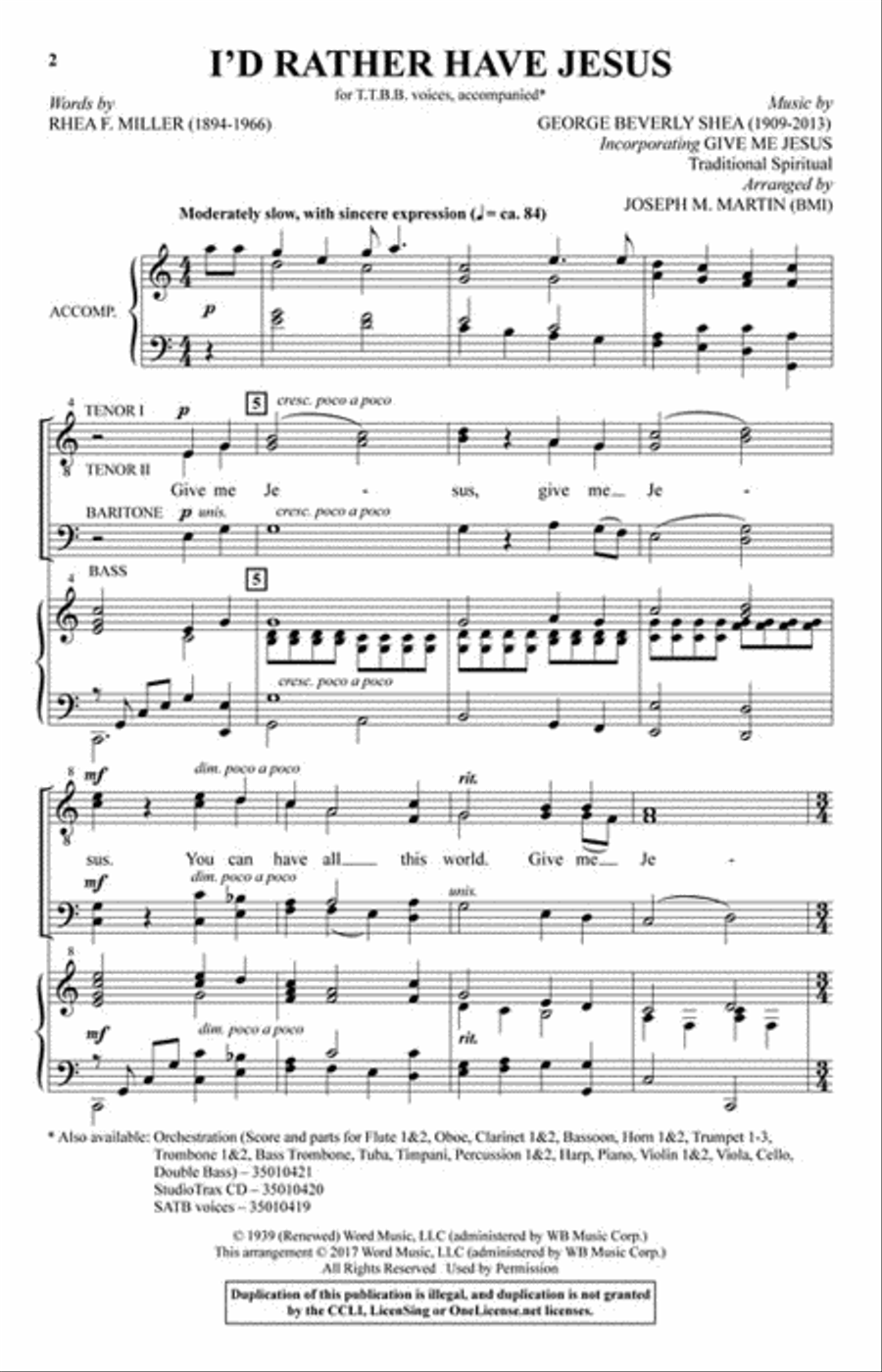 I'd Rather Have Jesus I'd Rather Have Jesus Choir scores gallery preview page 2