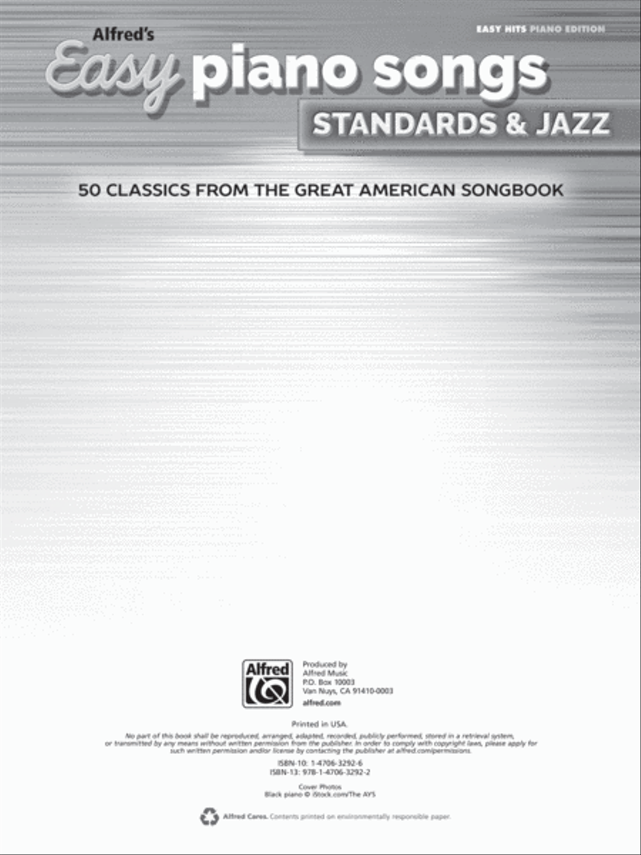 Alfred's Easy Piano Songs -- Standards & Jazz Piano, Vocal, Guitar scores gallery preview page 2