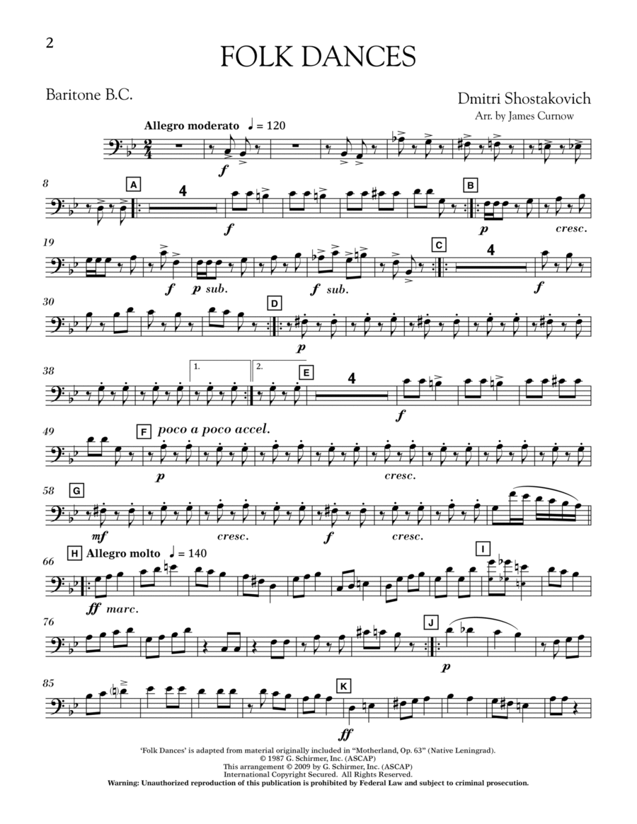 Folk Dances (arr. James Curnow) - Baritone B.C. Concert Band scores gallery preview page 1
