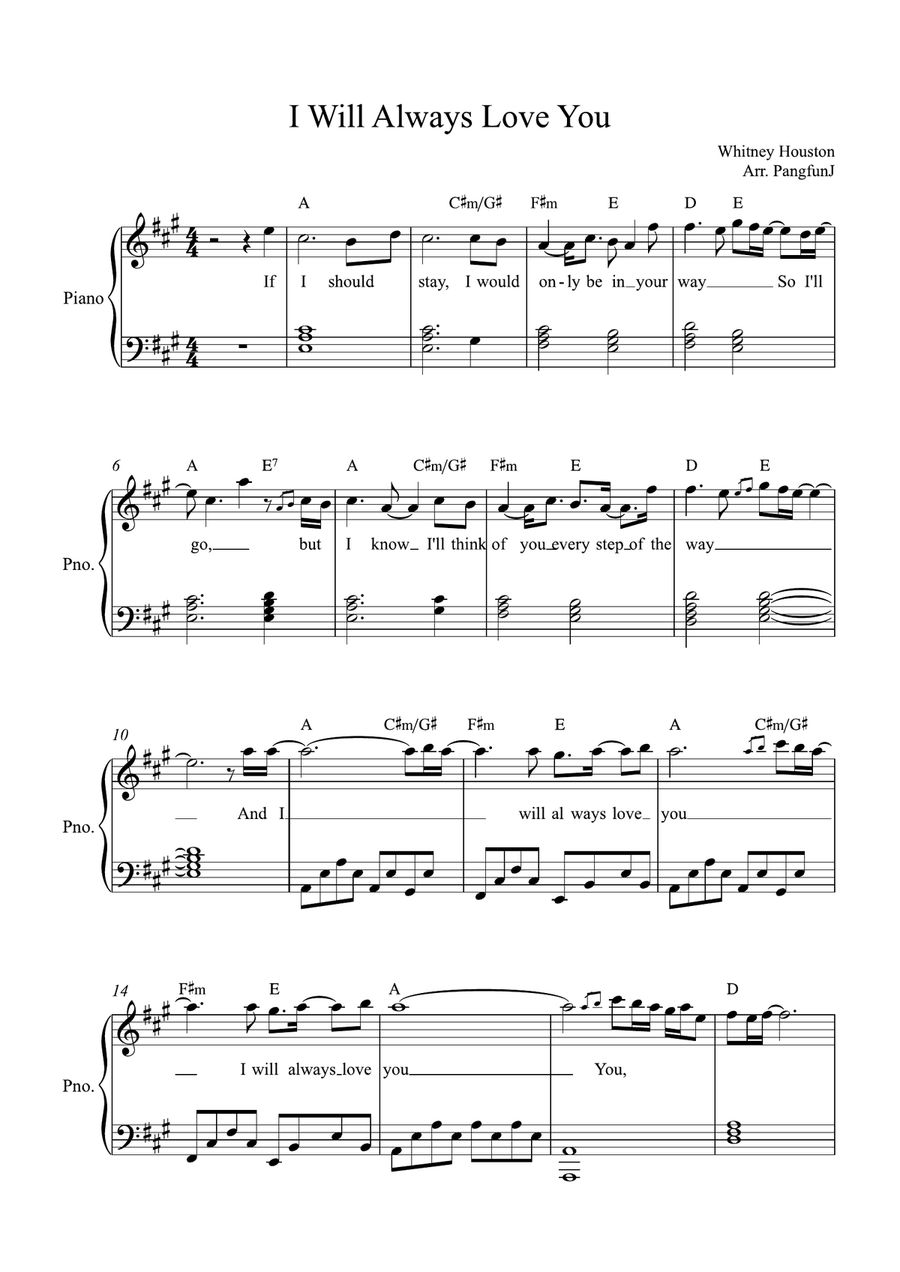 I Will Always Love You Easy Piano scores gallery preview page 1