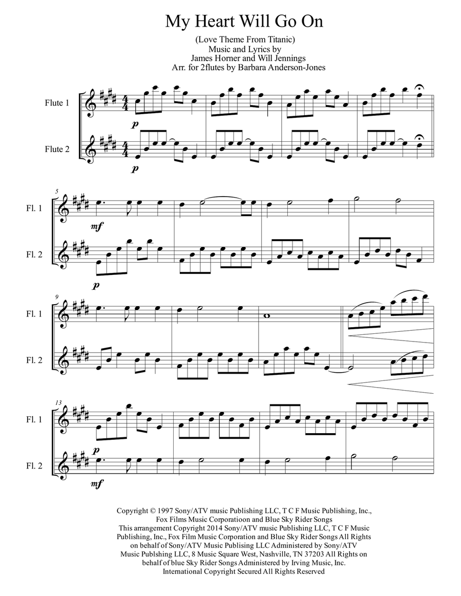 My Heart Will Go On (love Theme From 'titanic') Flute Duet scores gallery preview page 1