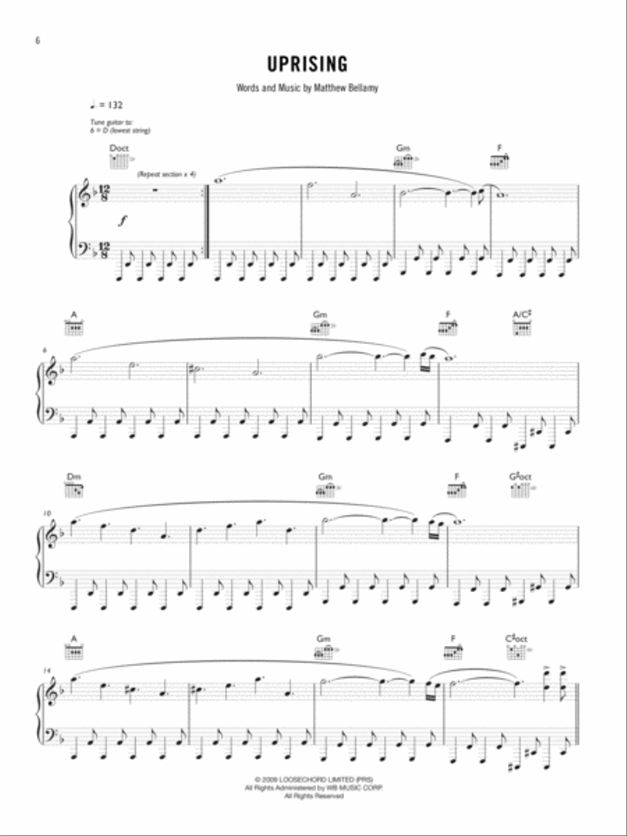 Uprising Piano, Vocal, Guitar scores gallery preview page 1