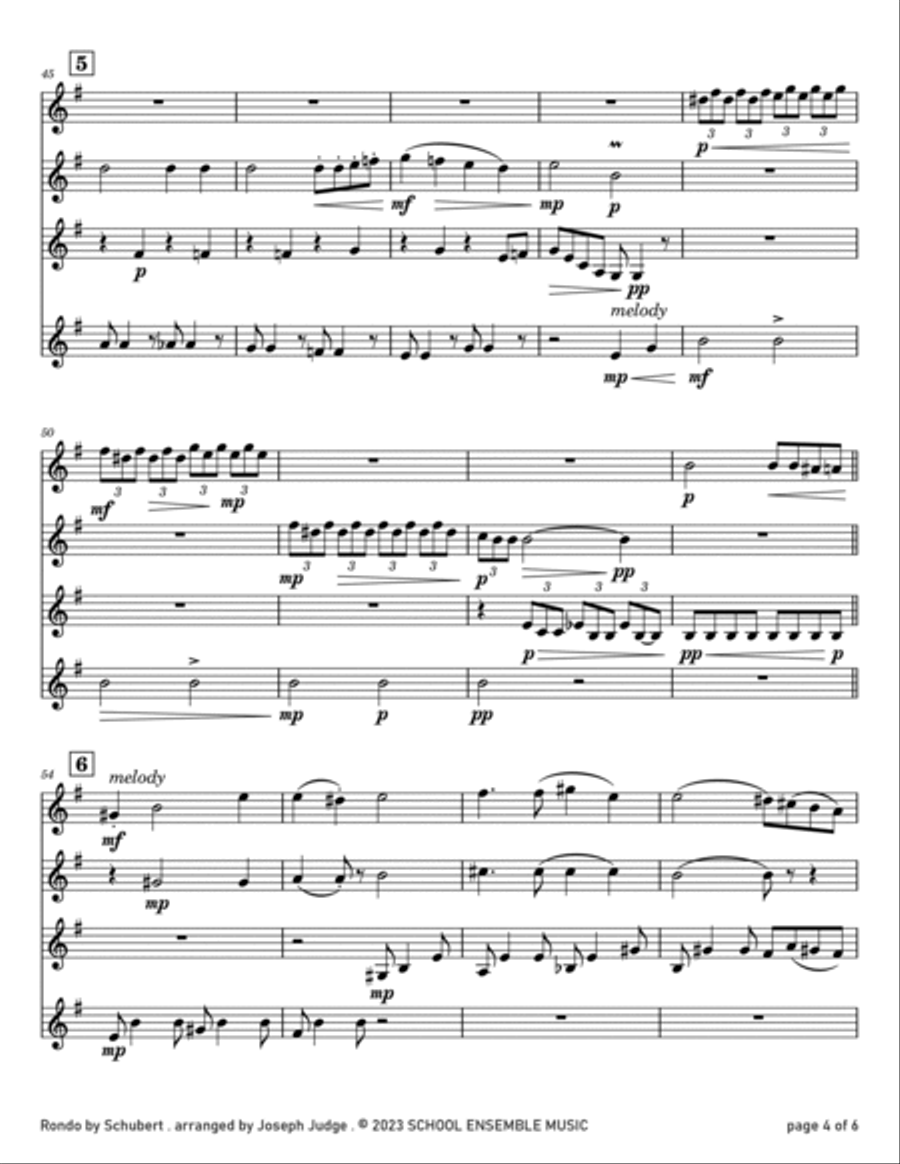 Rondo by Schubert for Clarinet Quartet in Schools Clarinet Quartet scores gallery preview page 4