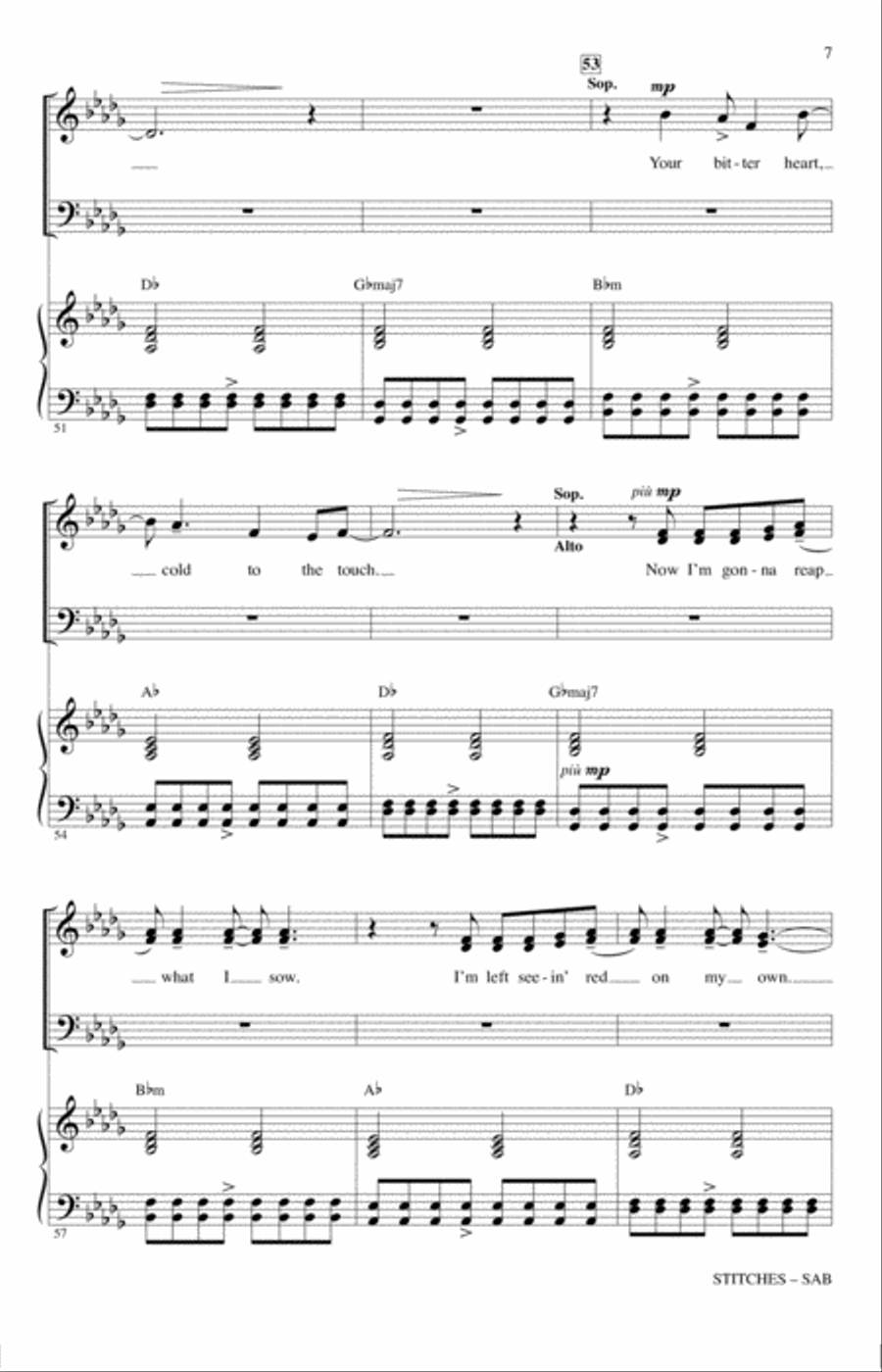 Stitches (arr. Jacob Narverud) 3-Part scores gallery preview page 6