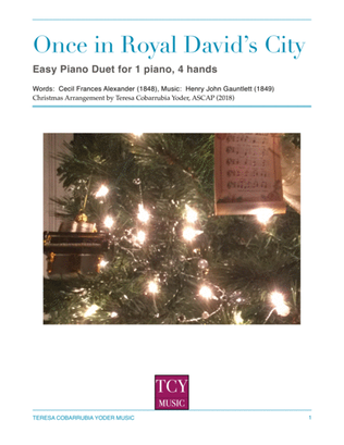 Book cover for Once in Royal David's City - Easy Piano Duet by Teresa Cobarrubia Yoder