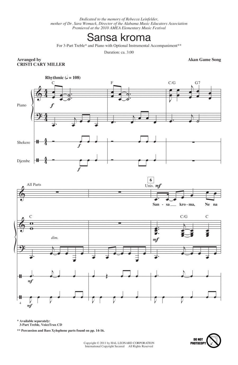 Sansa Kroma (arr. Cristi Cary Miller) 3-Part scores gallery preview page 1