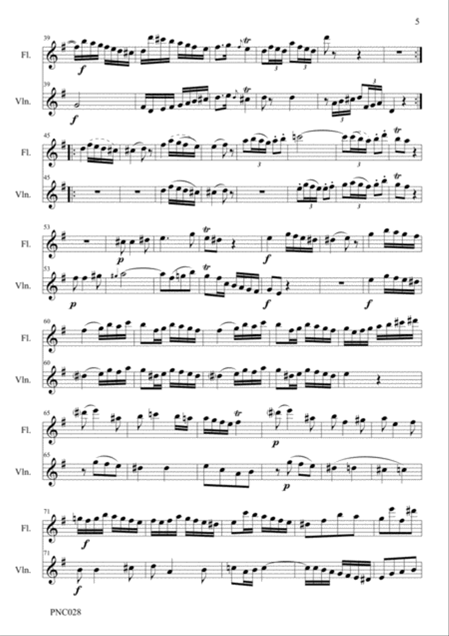 C.P.E. BACH DUETTO FOR FLUTE & VIOLIN H. 598 Wq. 140 Woodwind Ensemble scores gallery preview page 6