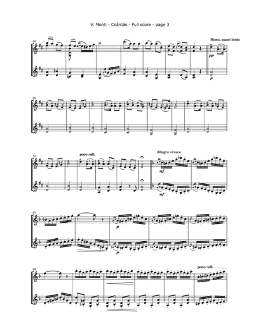 Monti, V. - Czardas for two Violins String Duet scores gallery preview page 3