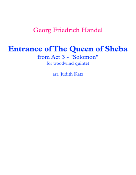Arrival of The Queen of Sheba - from Act 3 - "Solomon" - for woodwind quintet image number null