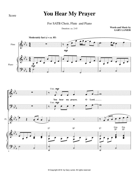 YOU HEAR MY PRAYER (SATB Choir, Flute and Piano) image number null