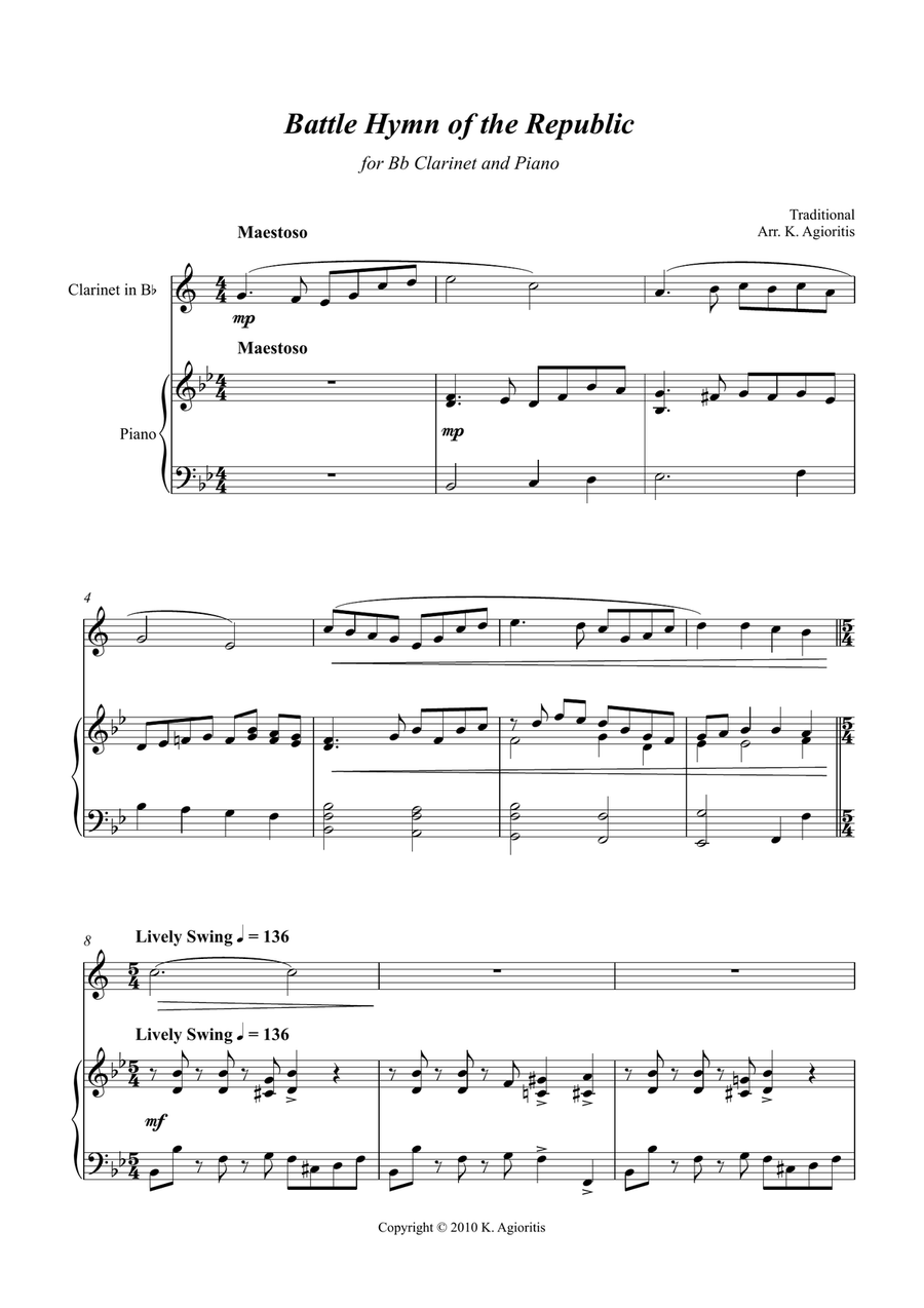 Battle Hymn of the Republic - a Jazz Arrangement - for Bb Clarinet and Piano image number null