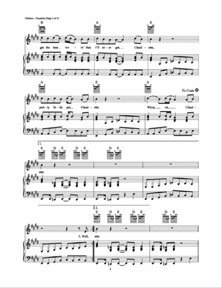 Claudette Claudette Piano, Vocal, Guitar scores gallery preview page 3