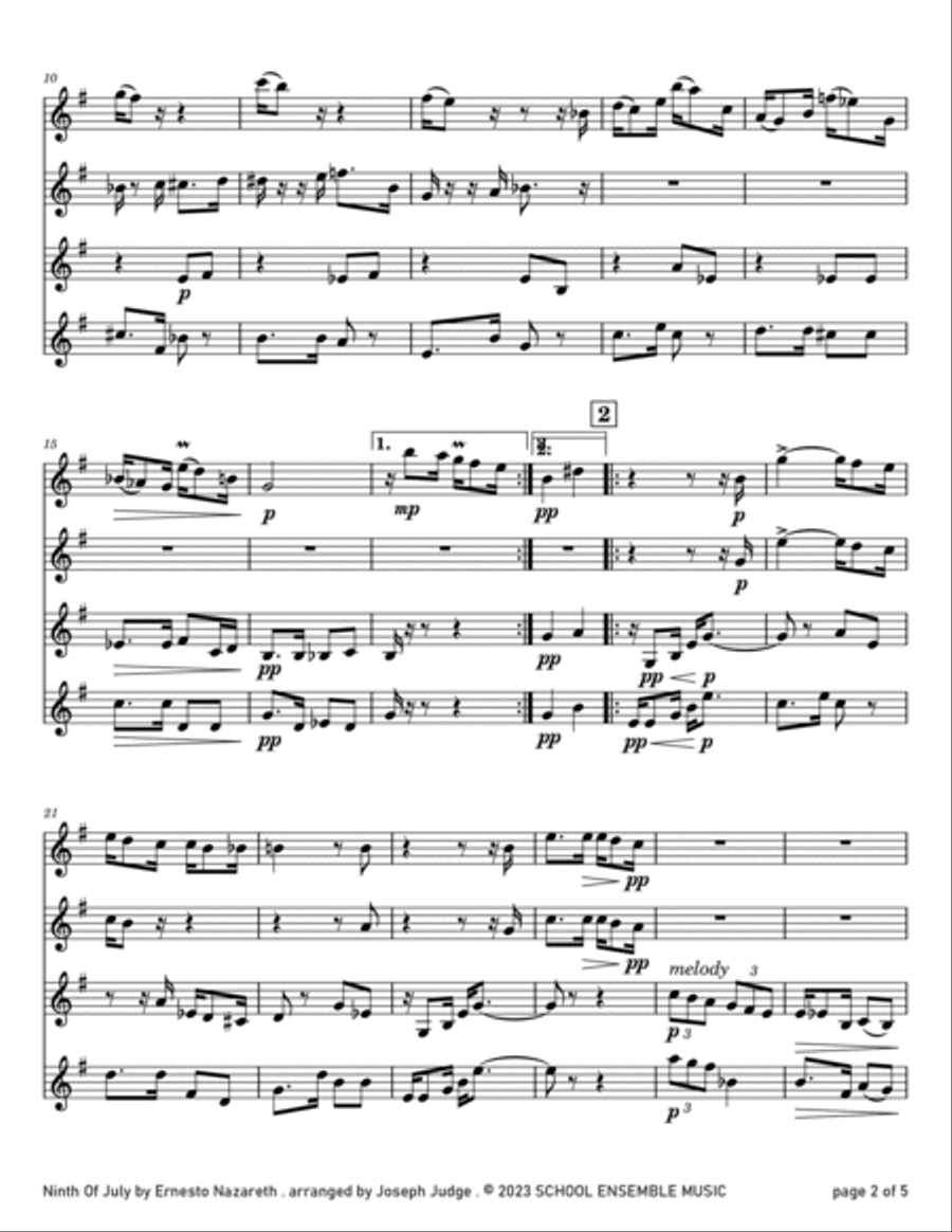 Ninth Of July by Ernesto Nazareth for Clarinet Quartet in Schools Clarinet Quartet scores gallery preview page 2