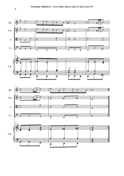Germaine Tailleferre: Trois Petits Danses dans le style "Louis XV" for oboe, violin, viola, cello a