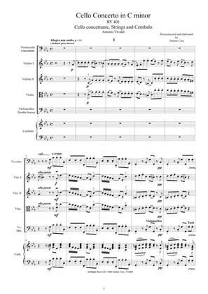 Vivaldi - Cello Concerto in C minor RV 401 for Cello solo, Strings and Cembalo